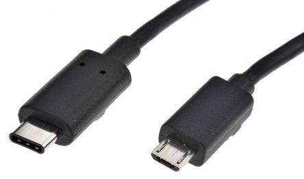 RS PRO USB线, USB C公插转Micro USB B公插, 1m长, USB 3.1, 黑色