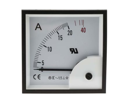 RS PRO Amperemeter 40A AC Dreheisen, 92mm X 92mm T. 45mm, 0 → 40A / ±1,5 %