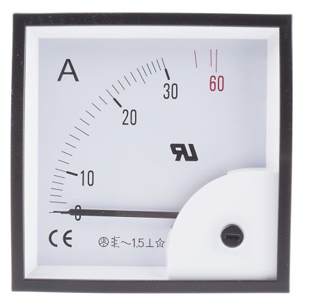 RS PRO Amperemeter 30A AC Dreheisen, 92mm X 92mm T. 45mm, 0 → 60A / ±1,5 %