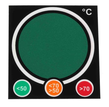 RS PRO Temperaturanzeige Aufkleber 50°C / 70°C 3 Messbereiche 10 Stk., L. 52mm, B. 48mm Umkehrbar