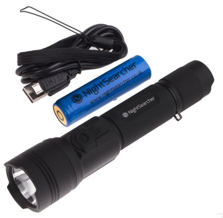 Nightsearcher LED Torch LED Rechargeable Explorer-800 Battery pack, Black, Aluminium Case, 800 lm