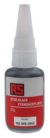 RS PRO Super Glue Liquide Noir, Bouteille, 20 G