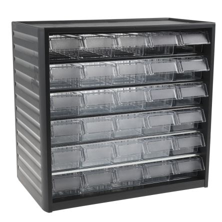 Rs Pro Grey Pp 30 Drawer Storage Unit Transparent Drawers 290mm