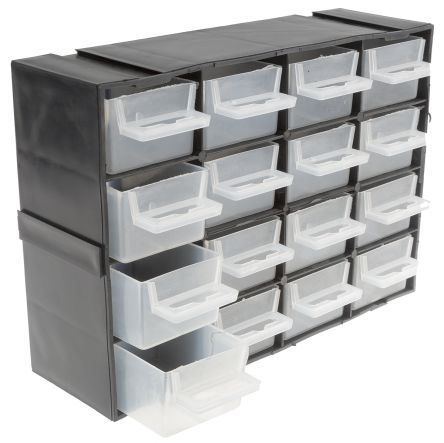 | RS Pro Black, Plastic 16 Drawer Storage Unit, Transparent Drawers ...