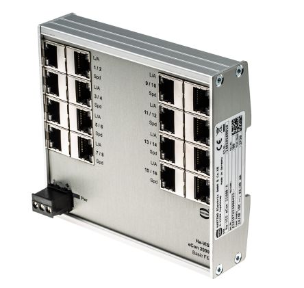 HARTING Switch Ethernet No Gestionado 24020160010, 16 Puertos RJ45, Montaje Carril DIN, 10/100Mbit/s