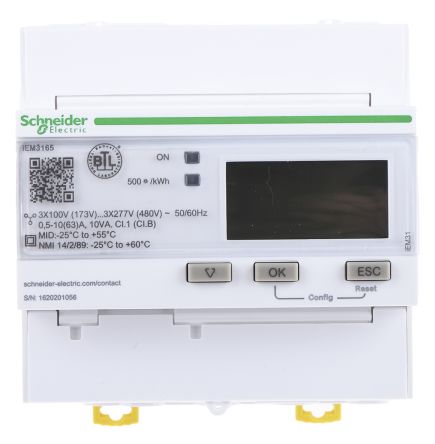 Schneider Electric Medidor De Energía Serie Acti 9 IEM3000, Display LCD, Con 9 Dígitos, 3 Fases