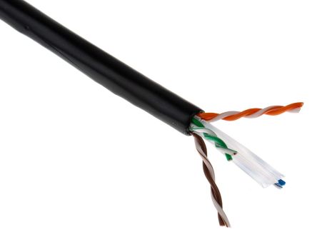 RS PRO Ethernetkabel Cat.6, 100m, Schwarz Verlegekabel U/UTP, Aussen ø 6.3mm, PE
