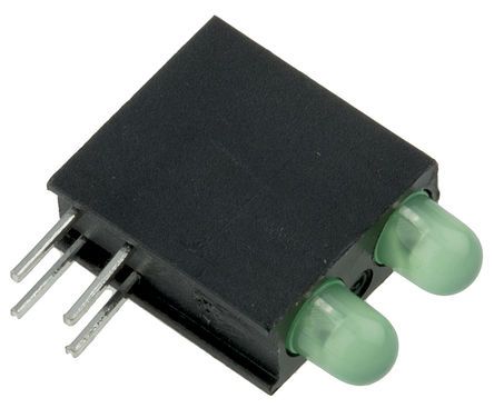 Dialight 553-0122F, Green Right Angle PCB LED Indicator, 2 LEDs 3mm (T-1), Through Hole