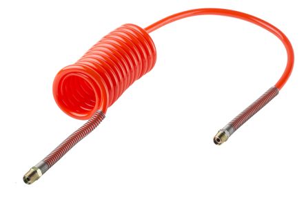 RS PRO CPC Polyurethan Spiralschlauch Rot Mit 1/4-Zoll-BSPT-Außengewinde Anschluss, Innen-Ø 6.5mm X 2m, 10bar