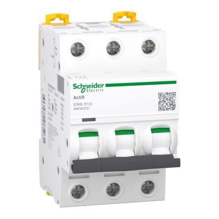 Schneider Electric Acti9 Acti9 iC60 MCB, 3P, 1.6A Curve K, 100 kA Breaking Capacity