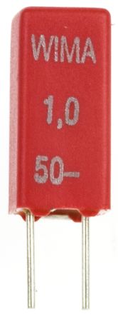 WIMA MKS02 Folienkondensator 1μF ±20% / 30 V Ac, 50 V Dc, THT Raster 2.5mm