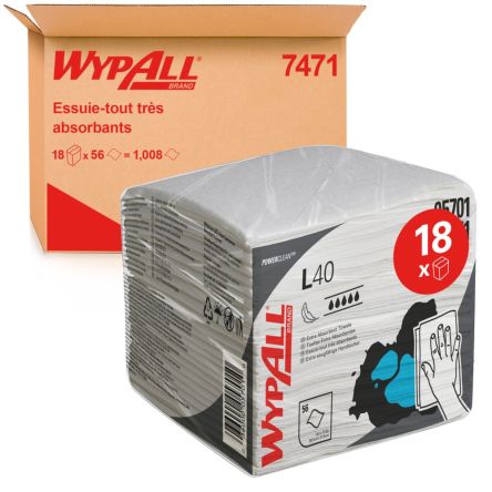 WYPALL ® L40 7471 White Paper Towel for Industrial Cleaning, Dry Use, Box of 56, 304 x 317mm, Single Use
