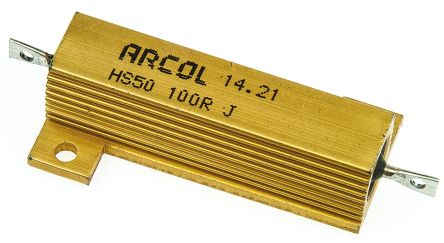 Arcol Resistencia De Montaje En Panel, 100Ω ±5% 50W, Con Carcasa De Aluminio, Axial, Bobinado