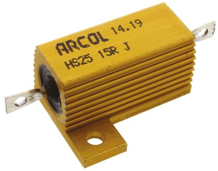 Arcol HS25 Wickel Lastwiderstand 15Ω ±5% / 25W, Alu Gehäuse Axialanschluss