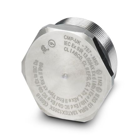 Phoenix Contact A-EXSH Series Silver Brass Cable Gland, M63 Thread, IP66, IP68
