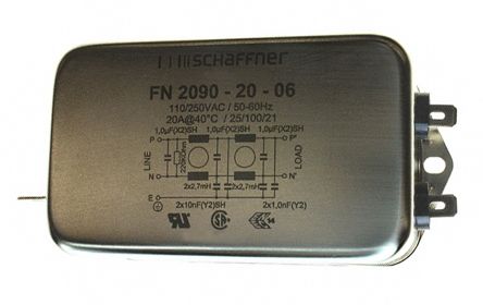Schaffner FN2090 Entstörfilter, 250 V Ac, 20A, Flanschmontage, Flachstecker, 1-phasig 1,02 MA / 0 → 400Hz Two