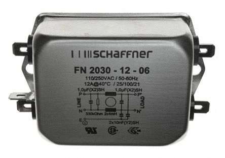 Schaffner FN2030 Entstörfilter, 250 V Ac, 12A, Flanschmontage 7.6W, Flachstecker, 1-phasig 0,87 MA / 400Hz Single Stage