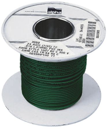 Alpha Wire Einzeladerleitung 0,75 Mm², 18 AWG 30m Grün PVC Isoliert Ø 2.01mm 16/0,25 Mm Litzen UL1007