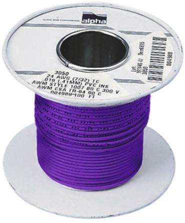 Alpha Wire Einzeladerleitung 0,2 Mm², 24 AWG 30m Violett PVC Isoliert Ø 1.42mm 7/0.20 Mm Litzen UL1007