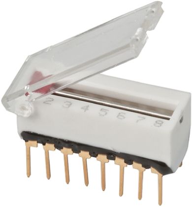 ERG THT DIP-Schalter Gleiter 4-stellig, 2-poliger Ein/Ausschalter, Kontakte Voldet 250 MA @ 30 V Dc, Bis +85°C