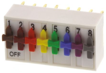 ERG THT DIP-Schalter Richtungstaste 8-stellig 1-poliger Ein-/Ausschalter, Kontakte Voldet 1 A @ 100 V, Bis +100°C