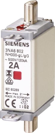Siemens NH-Sicherung NH000, 500V Ac / 80A, GG CSA 22.2, IEC EN 60269, VDE 0636