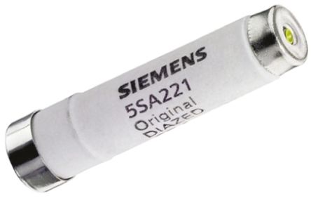 Siemens Fusibile Diazed, 4A, 50 KA A 500 V C.a., 8 KA A 500 V C.c., Filetto E16, Fusibile DII, Cat. GG, Indicatore