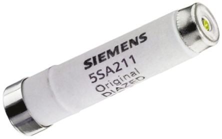 Siemens Fusibile Diazed, 2A, 50 KA A 500 V C.a., 8 KA A 500 V C.c., Filetto E16, Fusibile DII, Cat. GG, Indicatore