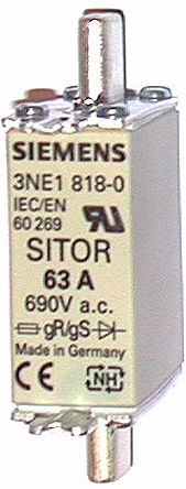 Siemens 3NE Sicherungseinsatz NH000, 690V Ac / 63A, GR - GS DIN 43620, IEC 60269-2-1, VDE 0636