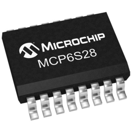 Microchip Amplificador De Ganancia Programable MCP6S28-I/SL 1, Entrada / Salida Rail-to-Rail SOIC, 16-Pines
