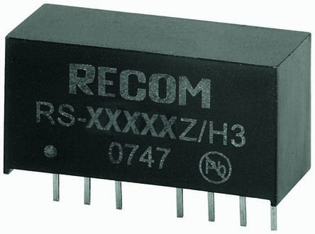 Recom RS DC-DC Converter, ±5V Dc/ ±200mA Output, 18 → 72 V Dc Input, 2W, Through Hole, +75°C Max Temp -40°C Min