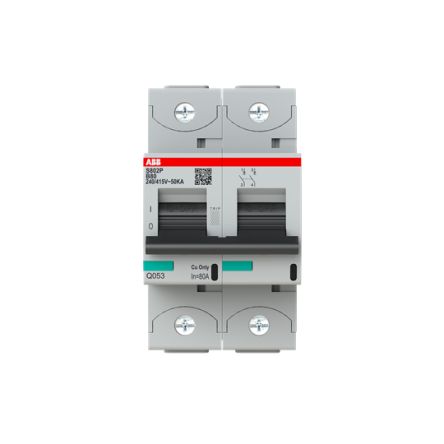 ABB Interruptor Automático 2P, 80A, Curva Tipo B, Poder De Corte 50 KA S802P-B80, Altas Prestaciones, Montaje En Carril DIN