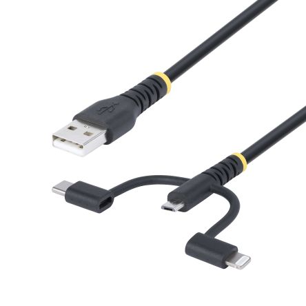 StarTech.com USB 2.0, Male USB A to Male Lightning, Micro USB B, USB C, 480Mbps, 1m