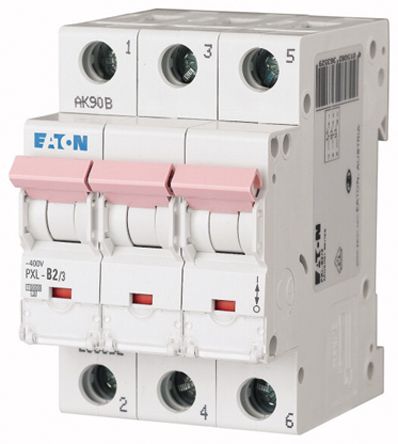 Eaton PXL, S200 MCB Leitungsschutzschalter Typ D, 3-polig 2A 400V, Abschaltvermögen 10 KA XPole DIN-Schienen-Montage