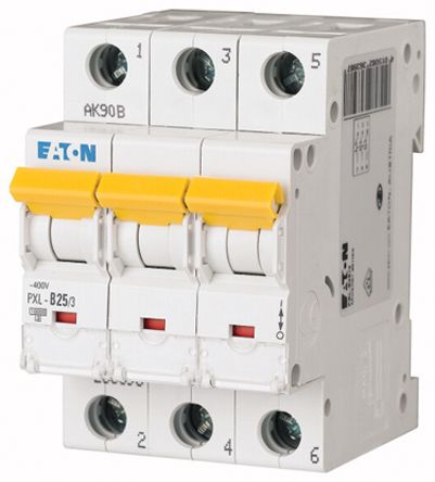 Eaton PXL, S200 MCB Leitungsschutzschalter Typ C, 3-polig 25A 400V, Abschaltvermögen 10 KA XPole DIN-Schienen-Montage