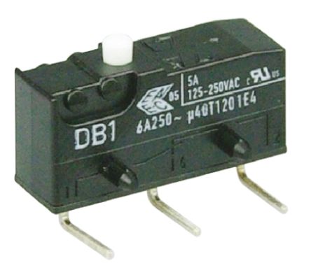 ZF Mikroschalter Knopf-Betätiger Lötanschluss, 6 A @ 250 V Ac, SPDT 1,47 N -40°C - +120°C