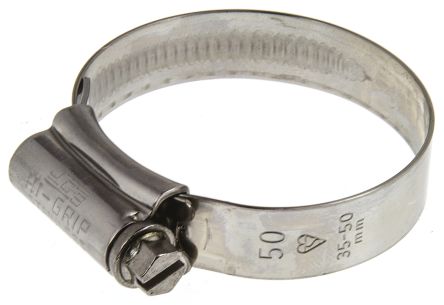 HI-GRIP Stainless Steel Slotted Hex Hose Clip Worm Drive, 13mm Band Width, 35mm - 50mm Inside Diameter