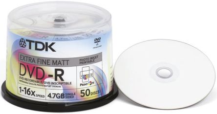 TDK DVD-R, Printable, 50pk spindle TDK RS Aspects UAE photograph about Printable Dvd Rs identified as TDK DVD-R, Printable, 50pk spindle TDK RS Materials UAE
