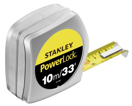 Stanley Cinta Métrica PowerLock, Calibrado RS, De 10m, Anchura 25 Mm Con Sistemas Imperial Y Métrico