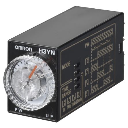 Omron H3YN Series Panel Mount Timer Relay, 200 → 230V Ac, 4-Contact, 0.1 S → 10min, DPDT