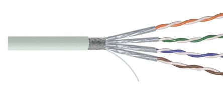 RS PRO Ethernetkabel Cat.6a, 100m, Grau Verlegekabel SF/FTP, Aussen ø 8mm, PVC