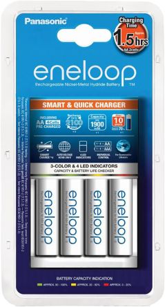 Eneloop Chargeur De Batterie NiMH, Recharge 4 Piles AA, Avec Prise EU