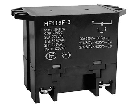 Hongfa Europe GMBH Flange Mount Power Relay, 24V Dc Coil, 30A Switching Current, SPST