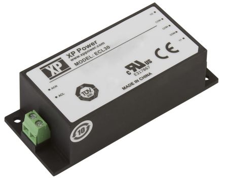 XP Power Switching Power Supply, ECL30UD03-S, 5 V Dc, 12 V Dc, 1.3 A, 3 A, 30W, Dual Output, 120 → 370 V Dc, 85