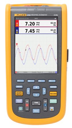 Fluke 125B/EU/S Handheld Oszilloskop 2-Kanal Analog 40MHz, ISO-kalibriert CAN, RS232, RS422, RS485, USB