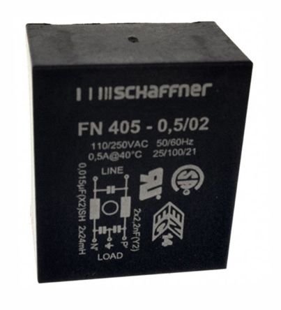 Schaffner FN405 Entstörfilter, 250 V Ac, 500mA, Pin 0,373 MA / 400Hz Single Stage Zustände
