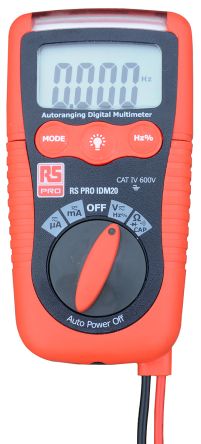 RS PRO IDM20 HandLCD Digital-Multimeter, CAT III 600V Ac / 200mA Ac, 40MΩ, DKD/DAkkS-kalibriert