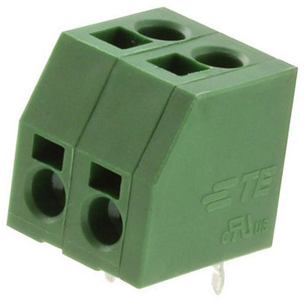 TE Connectivity PCB Terminal Block, 2-Contact, 5mm Pitch, Through Hole Mount, 1-Row, Solder Termination