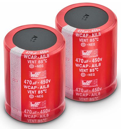 Wurth Elektronik WCAP-AIL8 Snap-In Aluminium-Elektrolyt Kondensator 100μF ±20% / 450V Dc, Ø 22mm, +85°C