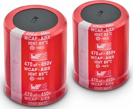Wurth Elektronik WCAP-AIE8 Snap-In Aluminium-Elektrolyt Kondensator 180μF ±20% / 450V Dc, Ø 30mm, +85°C